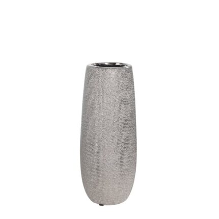 10″ Ceramic Textured Vase – Contemporary Decorative Vase in Silver – Flower Centerpiece Table Accent For Home or Office Decor - Chic Decora