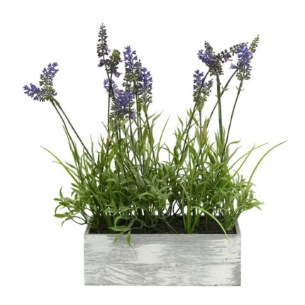 11” Faux Flowering Plant in Wood Planter - Chic Decora