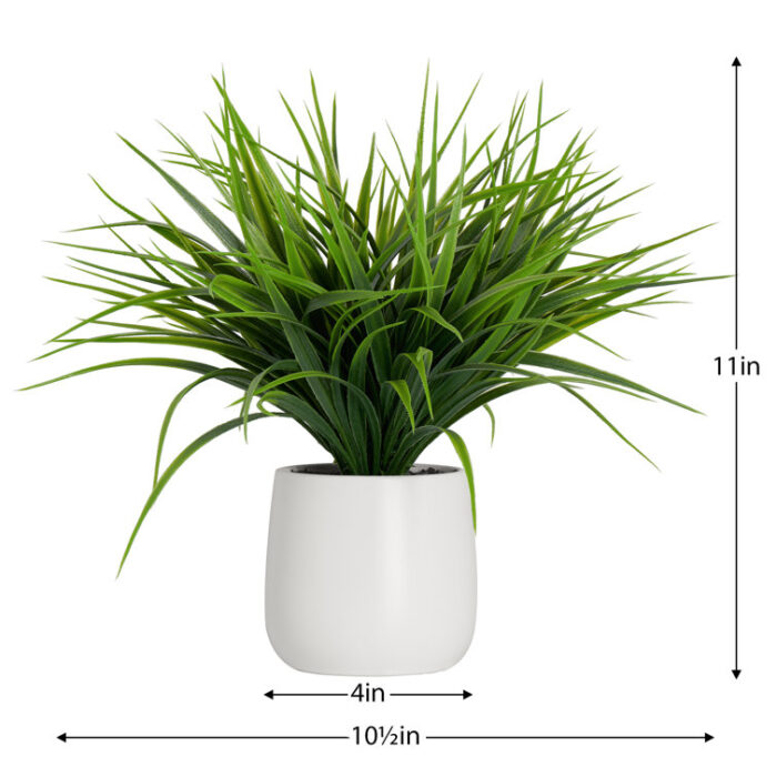 11” Faux Grass Plant Grass in Ceramic Pot - Chic Decora