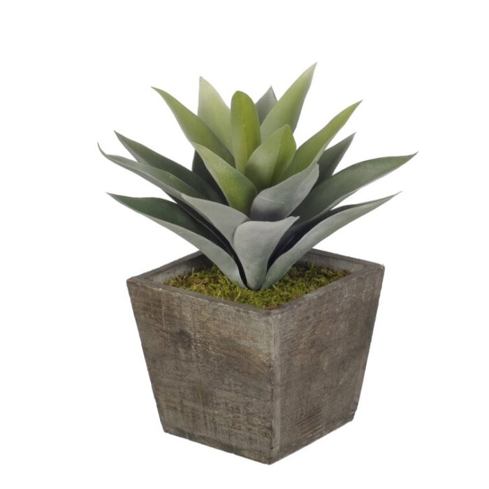 11” Faux Succulent Plant in Wood Pot - Chic Decora