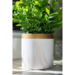 11” Faux Tea Leaf Plant in Ceramic Planter - Chic Decora