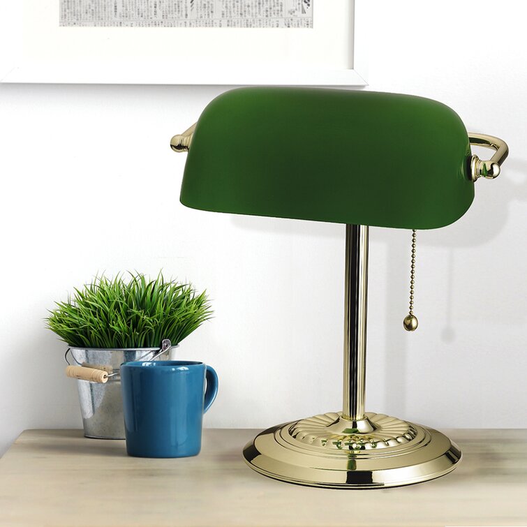 13.5″ Traditional Bankers Desk Lamp with Glass Shade, Green - Chic Decora