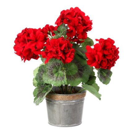 13” Flowering Plant in Metal Pot - Chic Decora