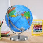 13 in Desktop Globe with Stainless Steel Stand, 720Â° Swivels in All Directions - Chic Decora