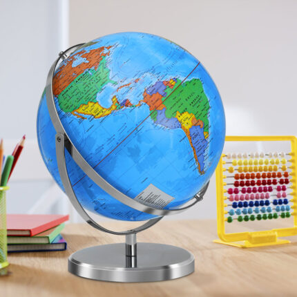 13 in Desktop Globe with Stainless Steel Stand, 720Â° Swivels in All Directions - Chic Decora