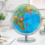 13 in Desktop Globe with Stainless Steel Stand, 720Â° Swivels in All Directions - Chic Decora