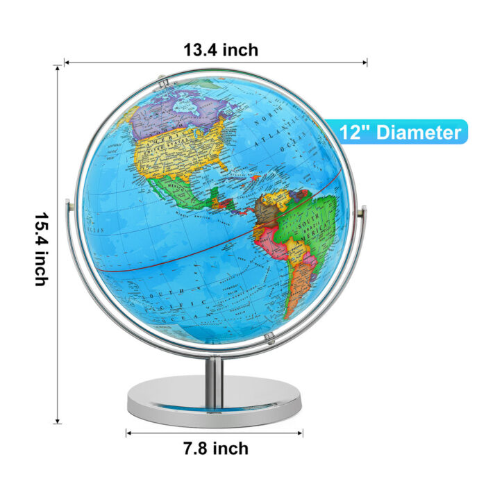 13 in Desktop Globe with Stainless Steel Stand, 720Â° Swivels in All Directions - Chic Decora