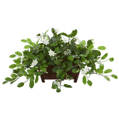 14” Faux Flowering Plant in Wood Planter - Chic Decora