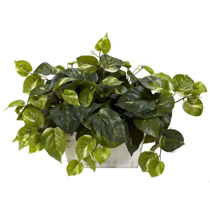 14” Faux Ivy Plant in Wood Planter - Chic Decora