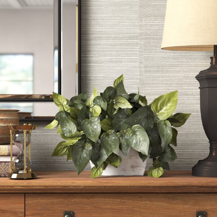 14” Faux Ivy Plant in Wood Planter - Chic Decora