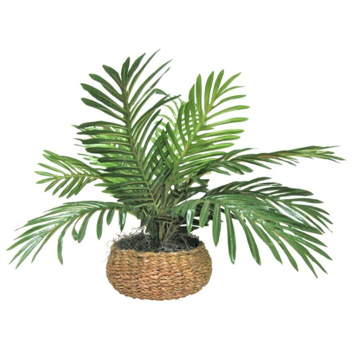 14” Faux Palm Plant in Wicker/Rattan Basket - Chic Decora