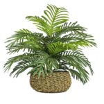 14” Faux Palm Plant in Wicker/Rattan Basket - Chic Decora