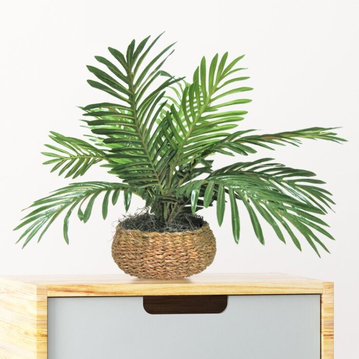 14” Faux Palm Plant in Wicker/Rattan Basket - Chic Decora