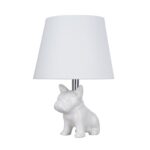 15.5″ Whimsical Ceramic French Bulldog Table Lamp, White - Chic Decora