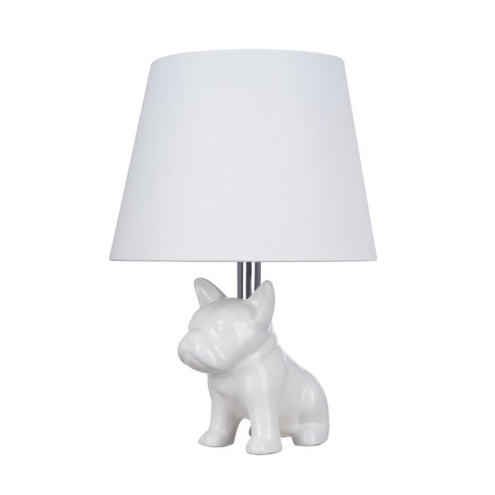 15.5″ Whimsical Ceramic French Bulldog Table Lamp, White - Chic Decora