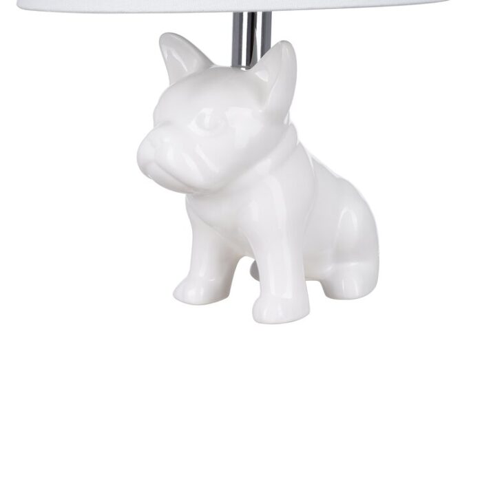 15.5″ Whimsical Ceramic French Bulldog Table Lamp, White - Chic Decora