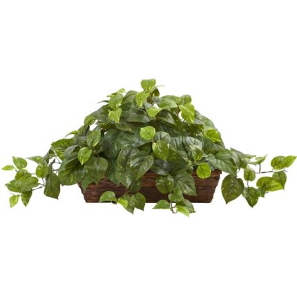 15” Faux Ivy Plant in Wood Basket - Chic Decora