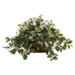 14” Faux Flowering Plant in Wood Planter - Chic Decora