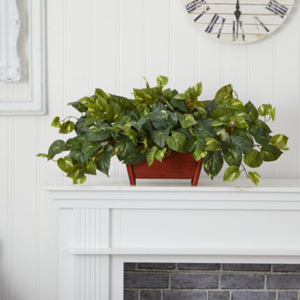 16” Faux Foliage Plant in Wood Planter - Chic Decora