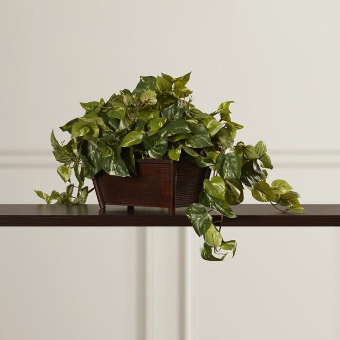 16” Faux Foliage Plant in Wood Planter - Chic Decora