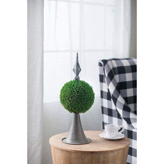 17” Faux Boxwood Topiary in Metal Freestanding - Chic Decora