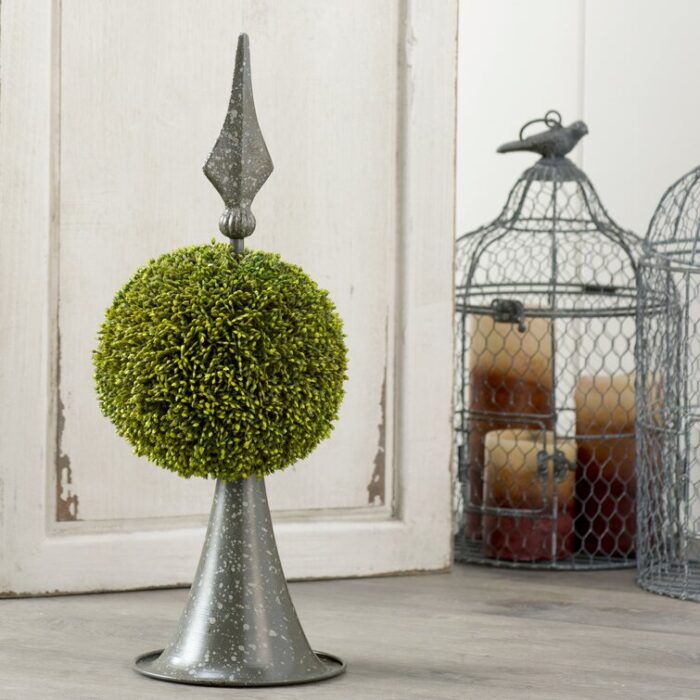 17” Faux Boxwood Topiary in Metal Freestanding - Chic Decora