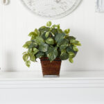 17” Faux Foliage Plant in Wood Planter - Chic Decora