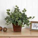 17” Faux Ivy Plant in Wood Planter - Chic Decora