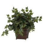 17” Faux Ivy Plant in Wood Planter - Chic Decora