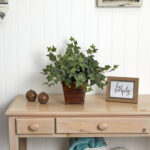 17” Faux Ivy Plant in Wood Planter - Chic Decora