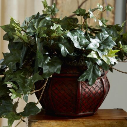 18” Faux Ivy Plant in Wood Planter - Chic Decora