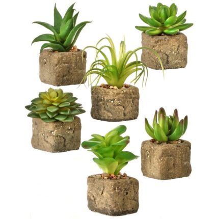 2.5” Faux Succulent Plant in Stone Pot - Chic Decora