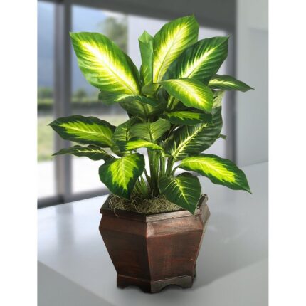 20.5” Faux Foliage Plant in Wood Planter - Chic Decora