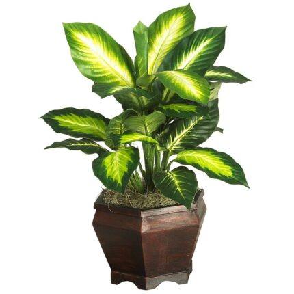 20.5” Faux Foliage Plant in Wood Planter - Chic Decora