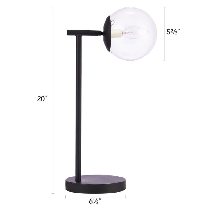 20″ Black Table Lamp with Globe Shade - Chic Decora