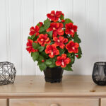 20” Faux Flowering Plant in Wood Decorative Vase - Chic Decora