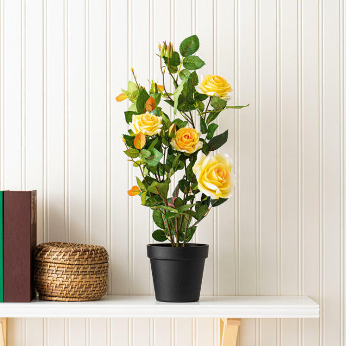 21″ Artificial Yellow Rose Plant in Pot - Chic Decora