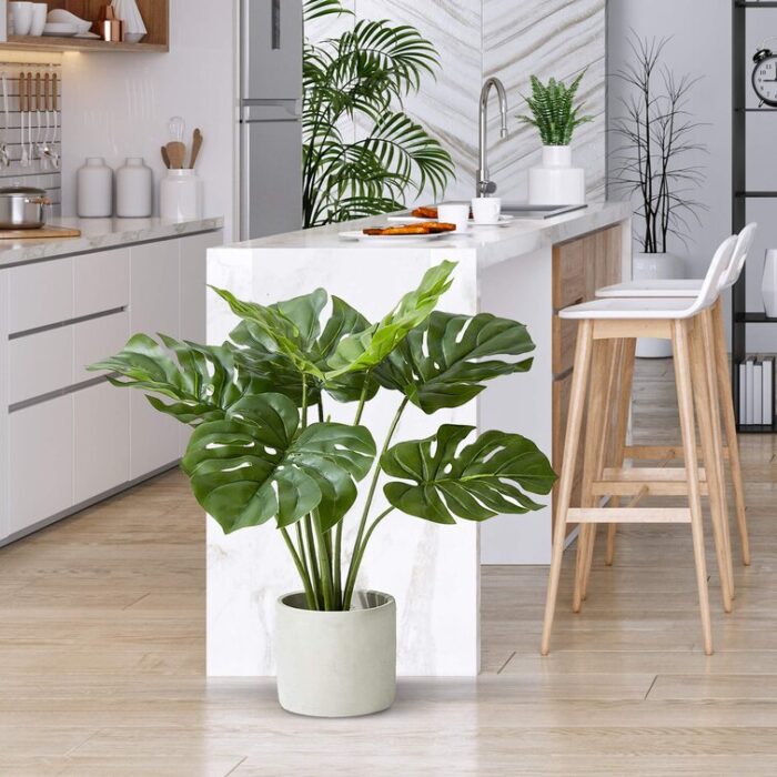 21” Faux Evergreen Plant in Cement Pot - Chic Decora