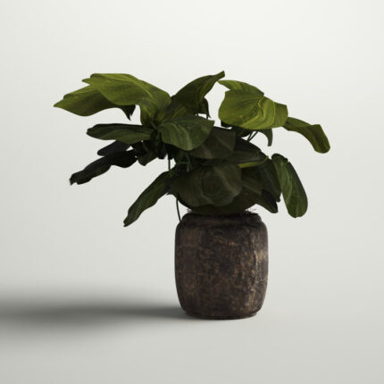 22” Faux Fiddle Leaf Fig Plant in Cement Planter - Chic Decora