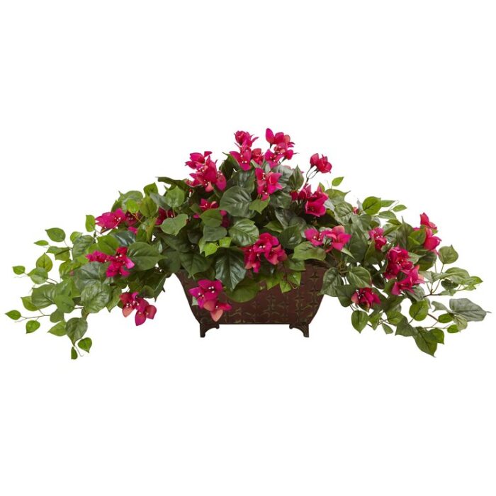 22” Faux Flowering Plant in Metal Planter - Chic Decora