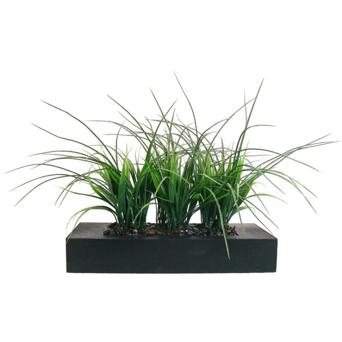 22” Faux Onion Grass Plant in Wood Planter - Chic Decora