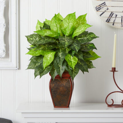 23” Faux Foliage Plant in Wood Decorative Vase - Chic Decora