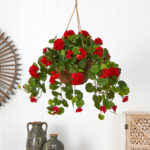 24” Faux Flowering Plant in Wood Basket - Chic Decora