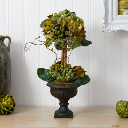 24” Faux Flowering Topiary in Urn - Chic Decora