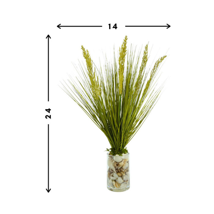 24” Faux Grass in Glass Vase - Chic Decora