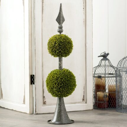 26.5” Faux Boxwood Topiary in Metal Freestanding - Chic Decora