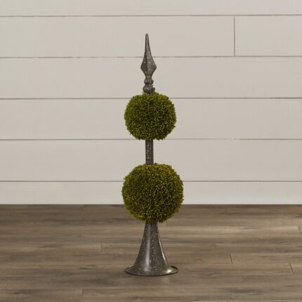 26.5” Faux Boxwood Topiary in Metal Freestanding - Chic Decora