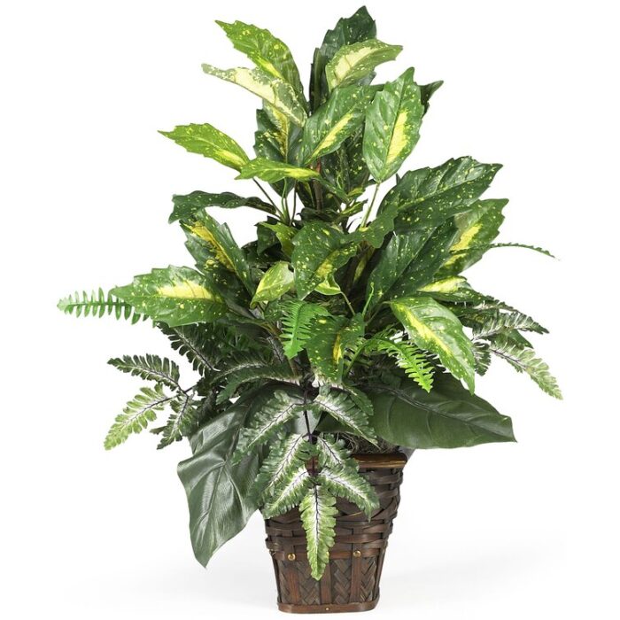 26” Faux Foliage Plant in Wood Decorative Vase - Chic Decora