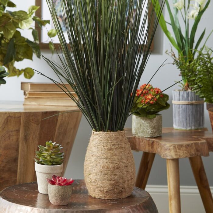 29″ Tall Grass with Twigs in Tapered Hemp Rope Pot - Chic Decora