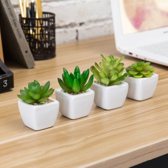 3.25” Faux Succulent Plant in Ceramic Planter - Chic Decora